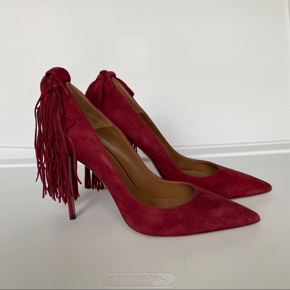 Aquazzura Red Suede Tassel Pumps - Picture 1 of 5